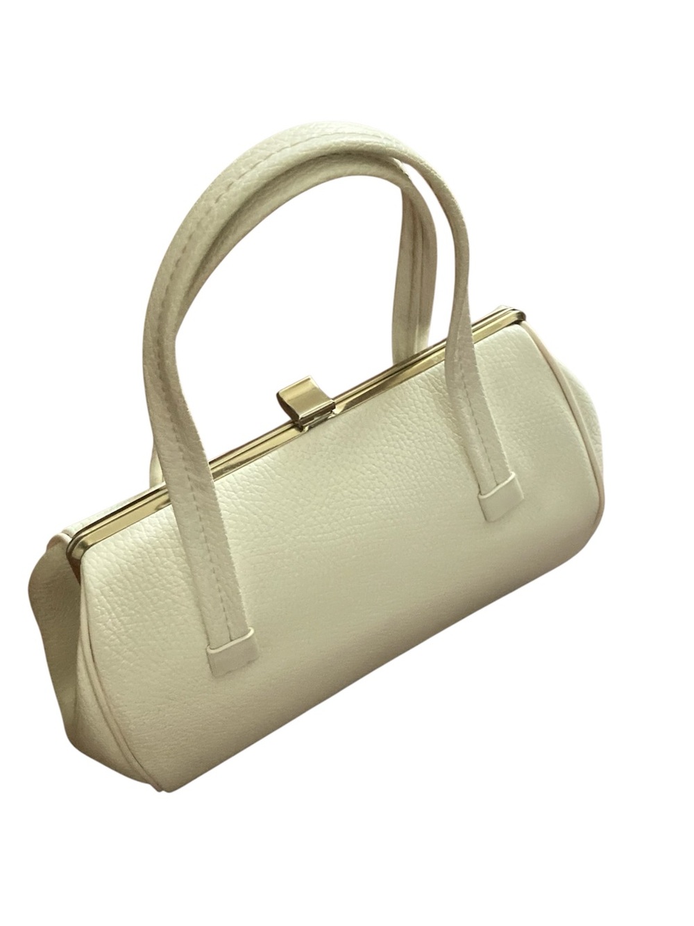Vintage East-West Handbag with Hinged Metal Frame White - Picture 2 of 6